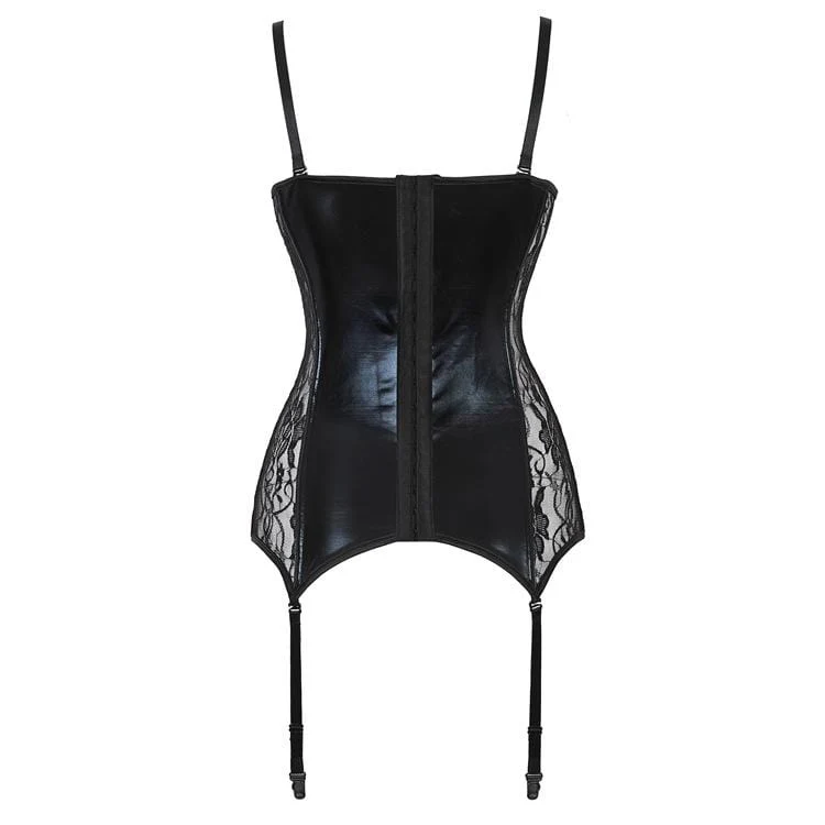 Damen Gothic Kunstleder Spleißen Floral Lace Overbust Korsetts
