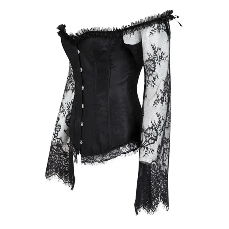 Damen Gothic Floral Lace Sleeved Overbust Korsetts