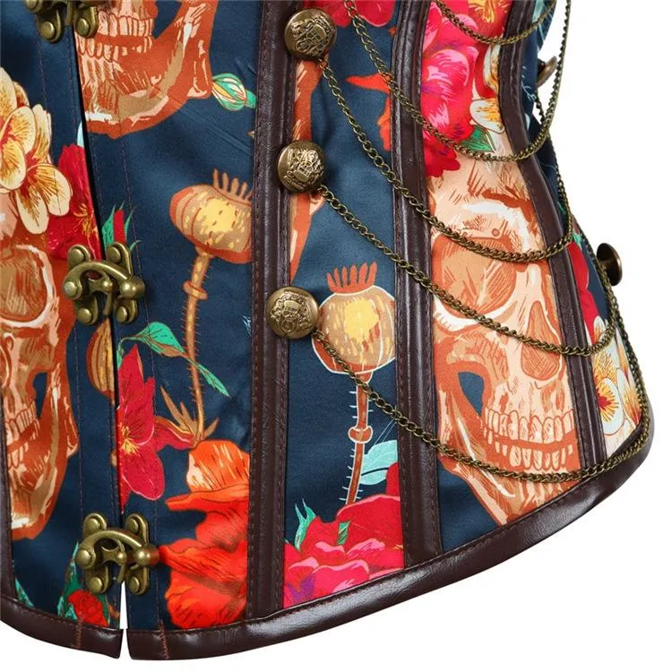 Vintage Vintage Floral Printed Mehrketten-Overbust-Korsetts