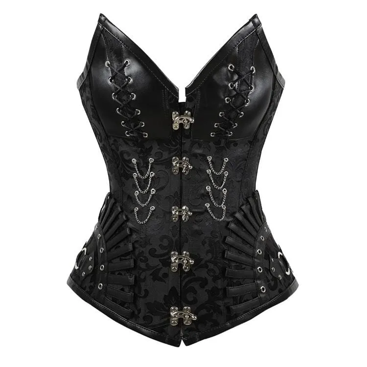 Damen Gothic Strappy Kunstleder Spleißen Blumenkorsetts