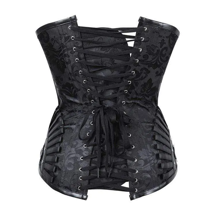 Damen Gothic Strappy Kunstleder Spleißen Blumenkorsetts