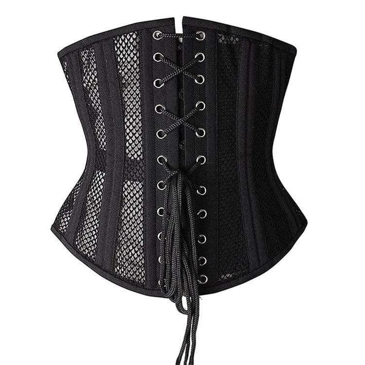 Damen Gothic Mesh 24-Stahlknochen Underbust Korsetts