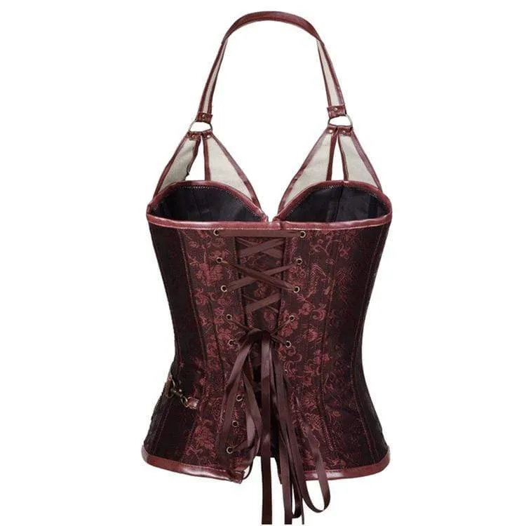 Damen Gothic Kunstleder Neckholder Top Korsetts