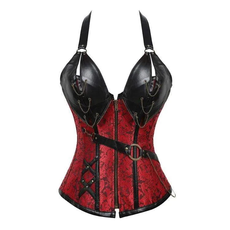 Damen Gothic Kunstleder Neckholder Top Korsetts