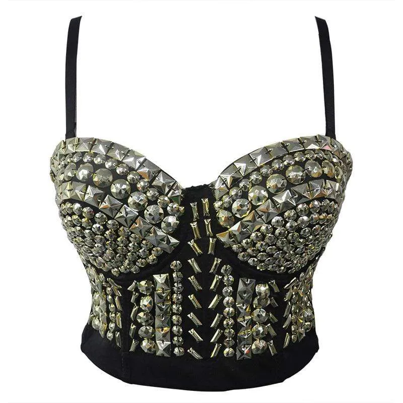 Frauen Punk Golden Bustiers mit Perlen