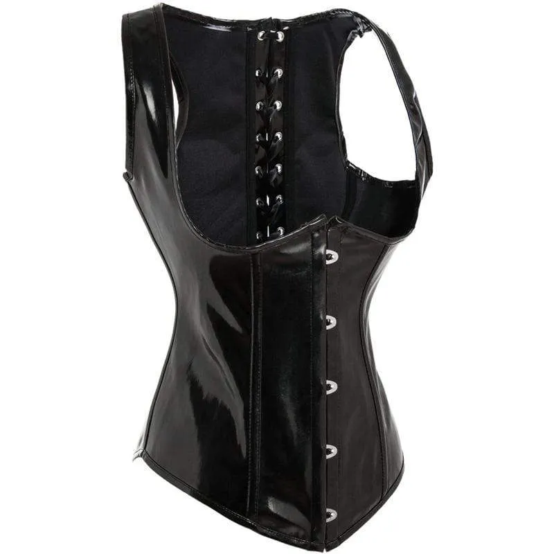 Damen Gothic Kunstleder Underbust Korsetts mit T-Rücken