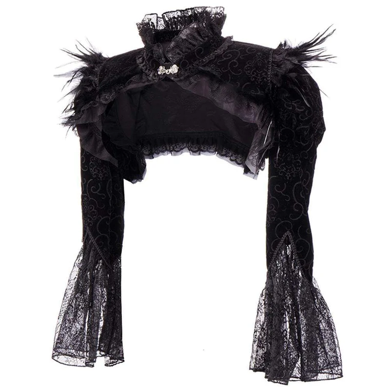 Damen Gothic Lace Flare Ärmel Umhänge mit Feder