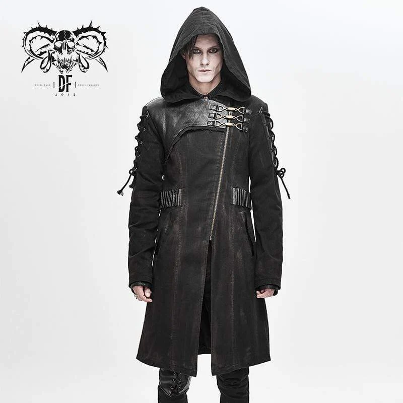 Herren Punk Hooded Zipper Schnür Wintermäntel