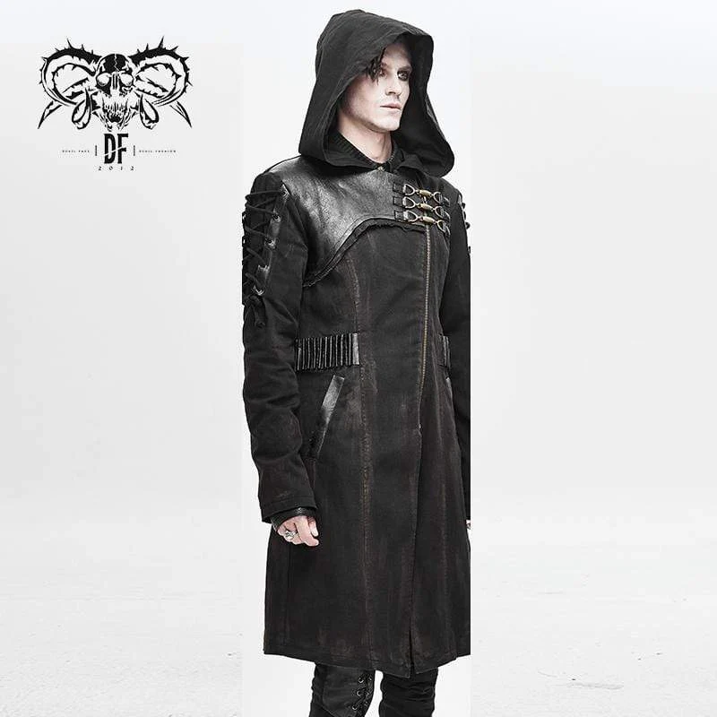 Herren Punk Hooded Zipper Schnür Wintermäntel