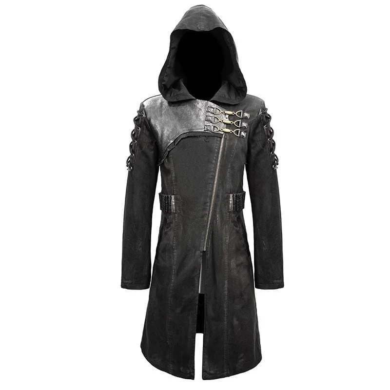 Herren Punk Hooded Zipper Schnür Wintermäntel