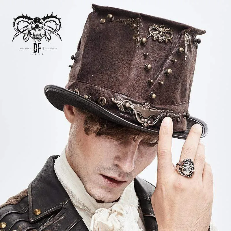 Herren Steampunk Devil Skull Metallnieten Hüte