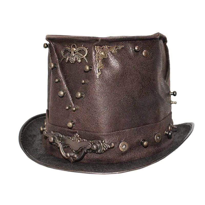 Herren Steampunk Devil Skull Metallnieten Hüte