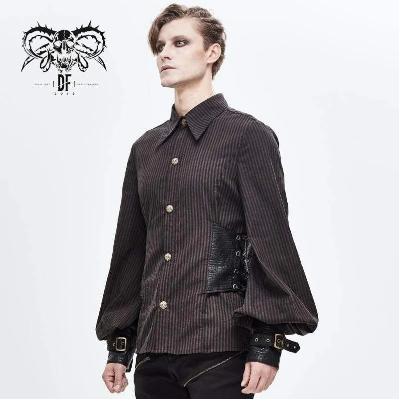 Herren Puff Sleeved Stripes Kunstleder Spleißhemden