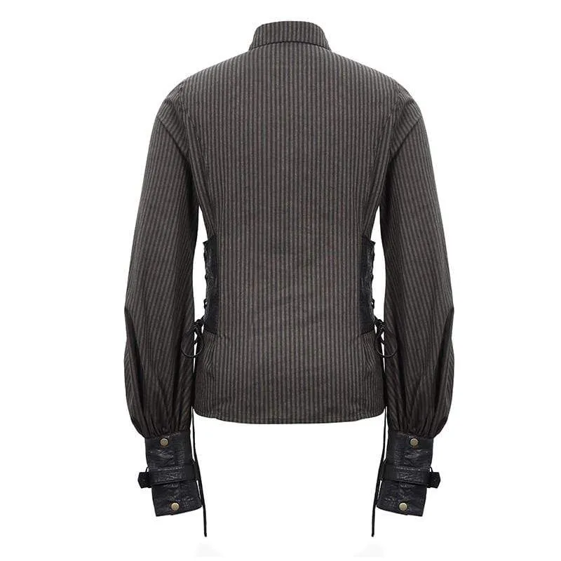 Herren Puff Sleeved Stripes Kunstleder Spleißhemden
