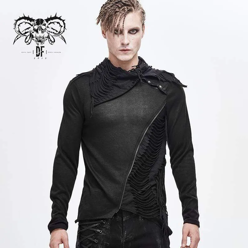 Turtle Neck Cutout Grunge Tattered Standard Tops für Herren