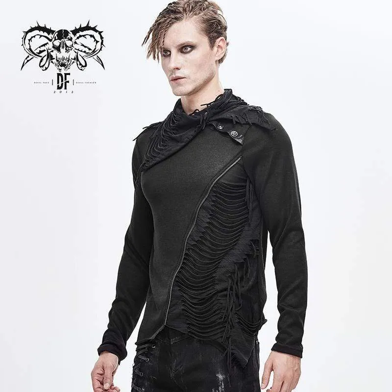 Turtle Neck Cutout Grunge Tattered Standard Tops für Herren