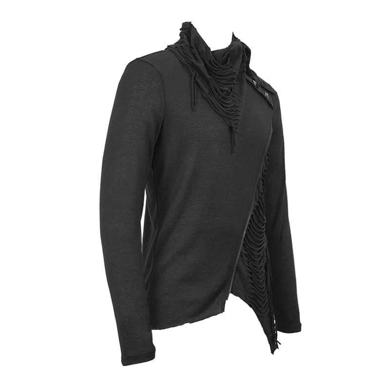 Turtle Neck Cutout Grunge Tattered Standard Tops für Herren