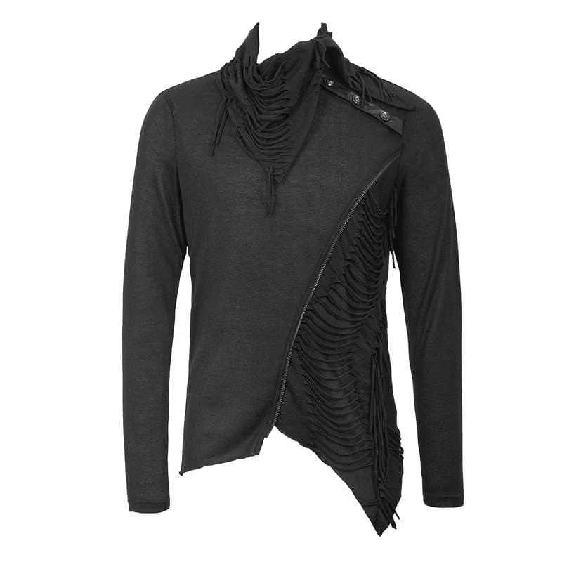 Turtle Neck Cutout Grunge Tattered Standard Tops für Herren