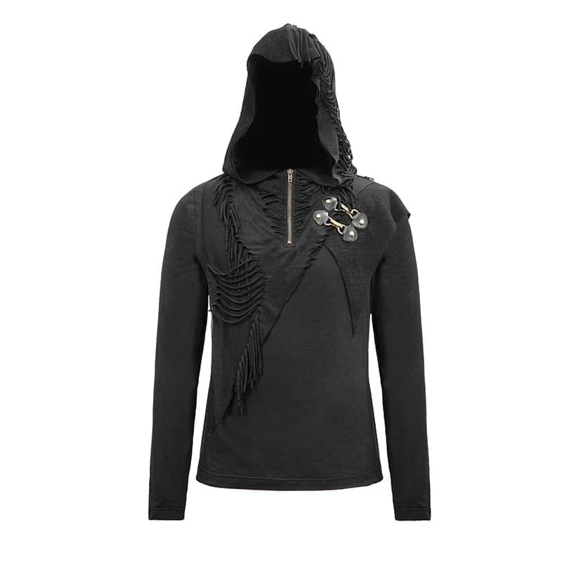 Herren Grunge Punk Langarm Cutout Quaste Hoodies