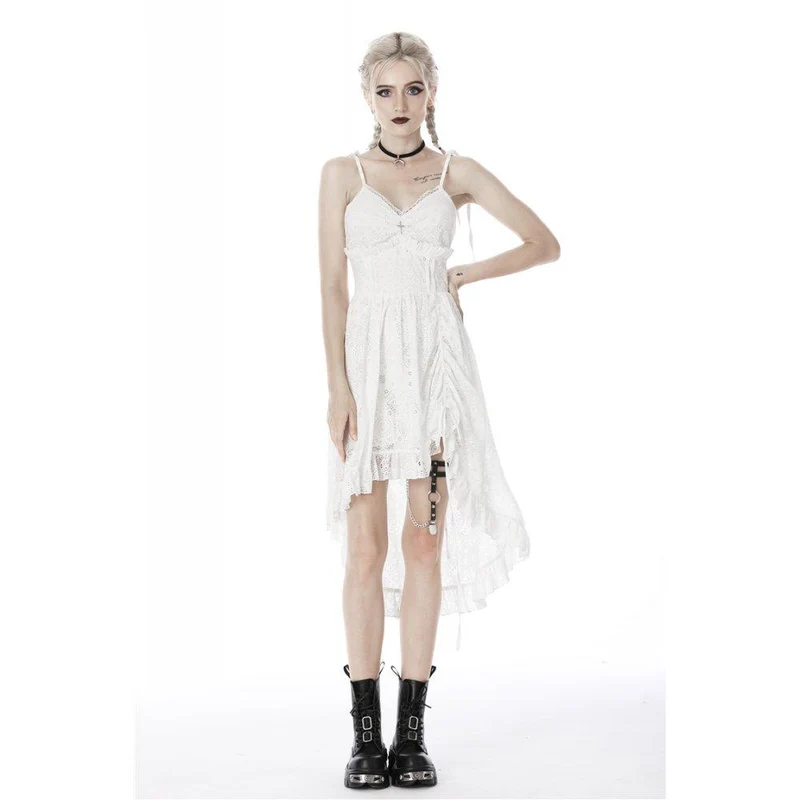 Frauen Steampunk White Cocktail Floral Lace Slip Kleider