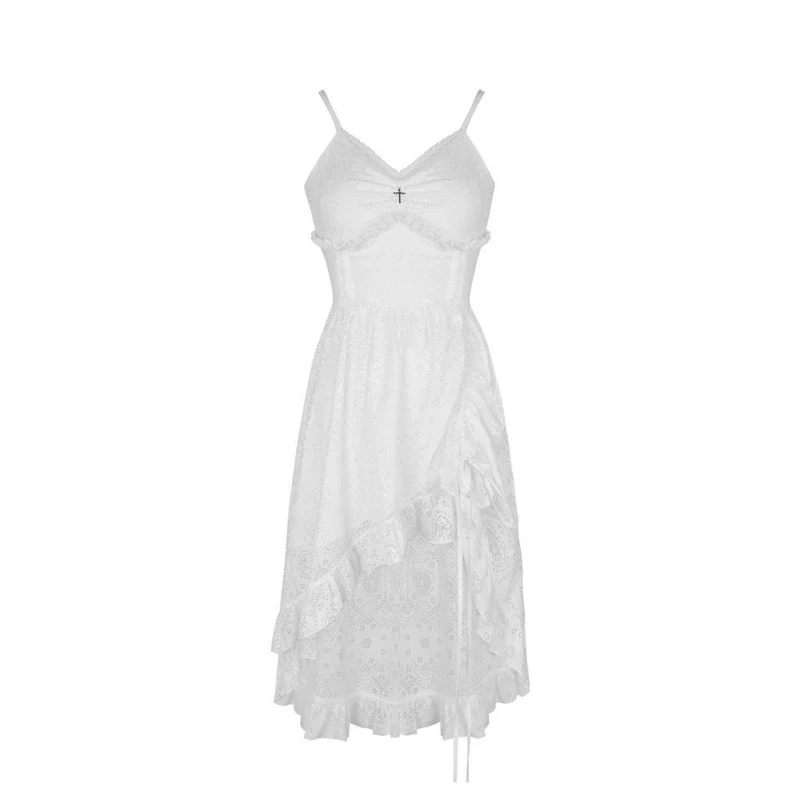 Frauen Steampunk White Cocktail Floral Lace Slip Kleider