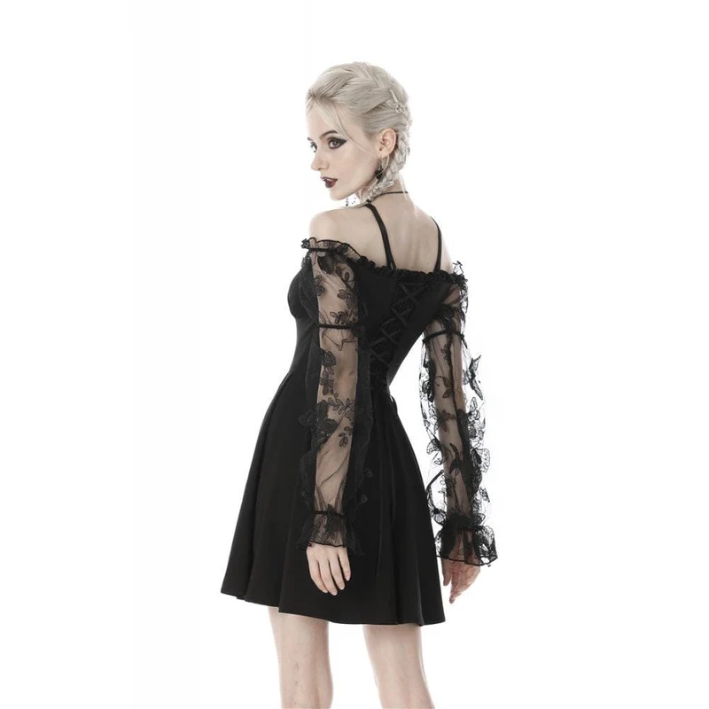 Sexy Gothic-Kleid für Damen mit schulterfreiem Design, Spitzenärmeln und Abschlusskleid