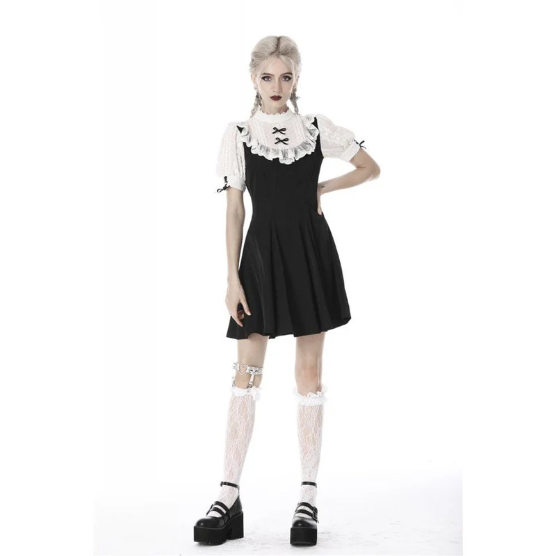 Damen Gothic Stand Kragen Lolita Doll Midi Kleider