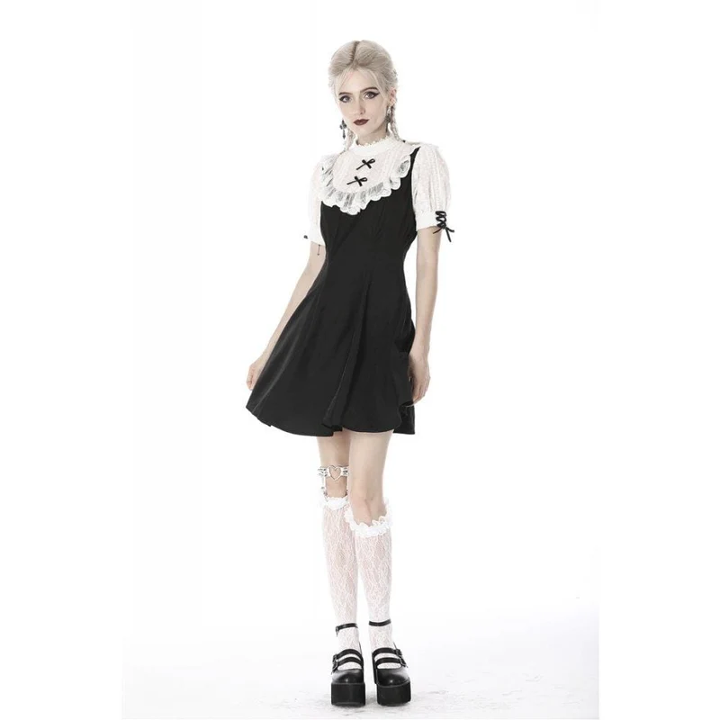 Damen Gothic Stand Kragen Lolita Doll Midi Kleider