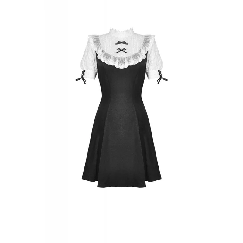 Damen Gothic Stand Kragen Lolita Doll Midi Kleider