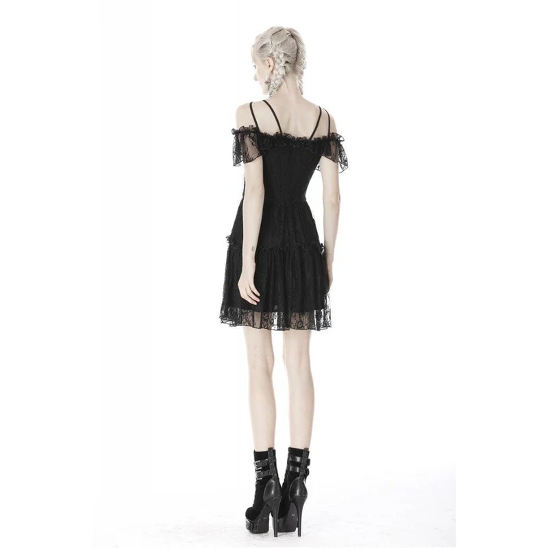 Gothic-Spitzenkleid für Damen mit Sternenmuster, kurzen Ärmeln und Abschlusskleid
