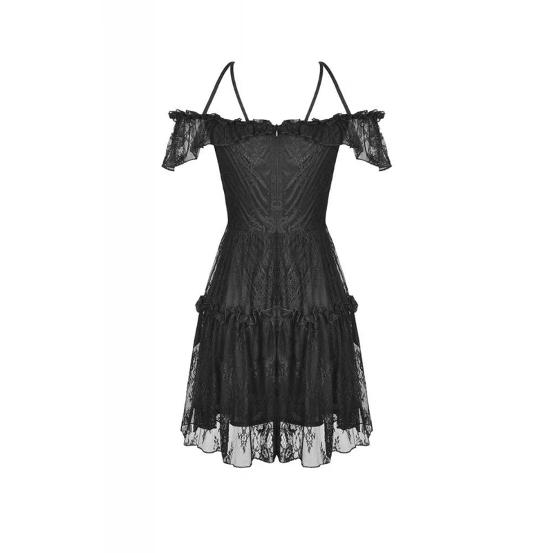 Gothic-Spitzenkleid für Damen mit Sternenmuster, kurzen Ärmeln und Abschlusskleid