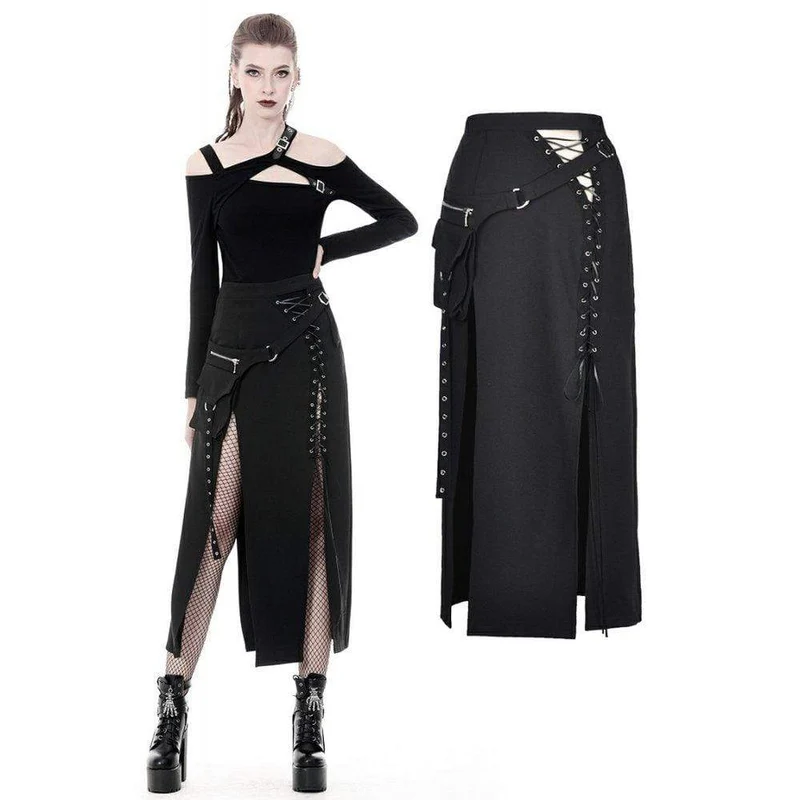 Frauen Punk Sexy Slit Unregelmäßige lange Röcke