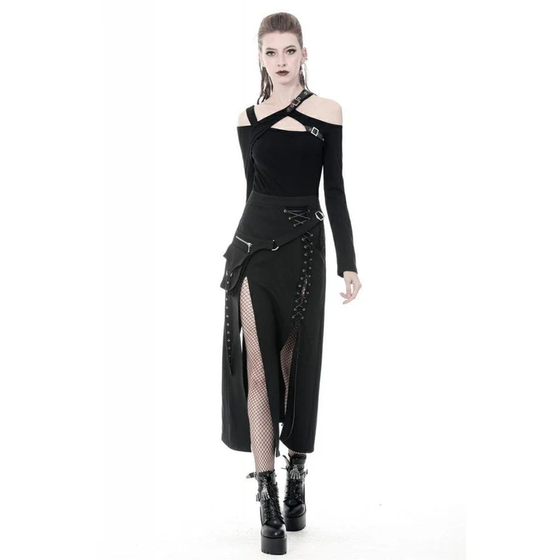 Frauen Punk Sexy Slit Unregelmäßige lange Röcke