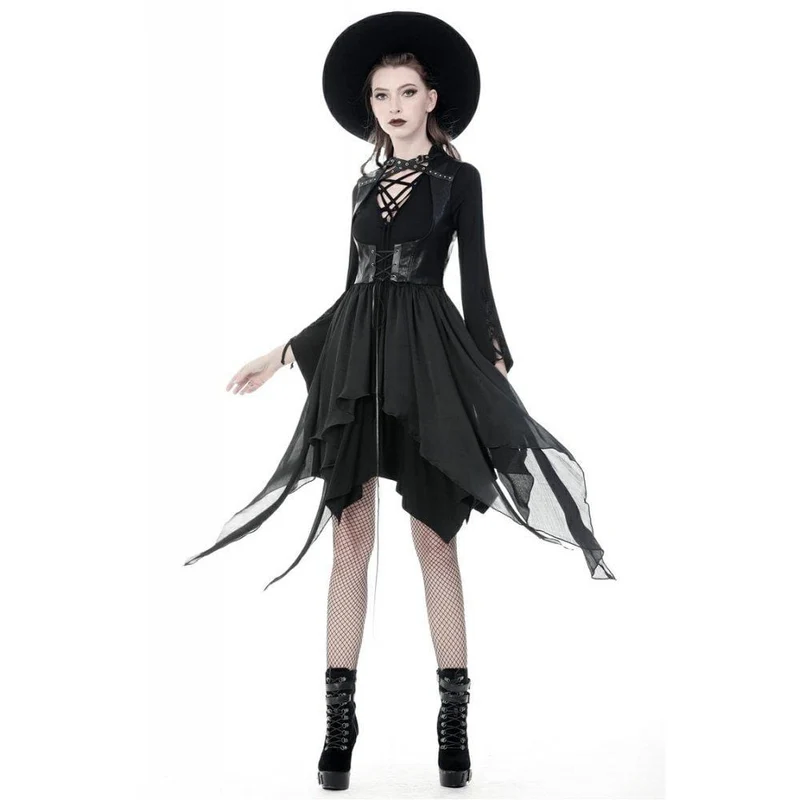 Frauen Punk Chiffon ärmellose ausgehöhlte Brust unregelmäßige Saum Jacken
