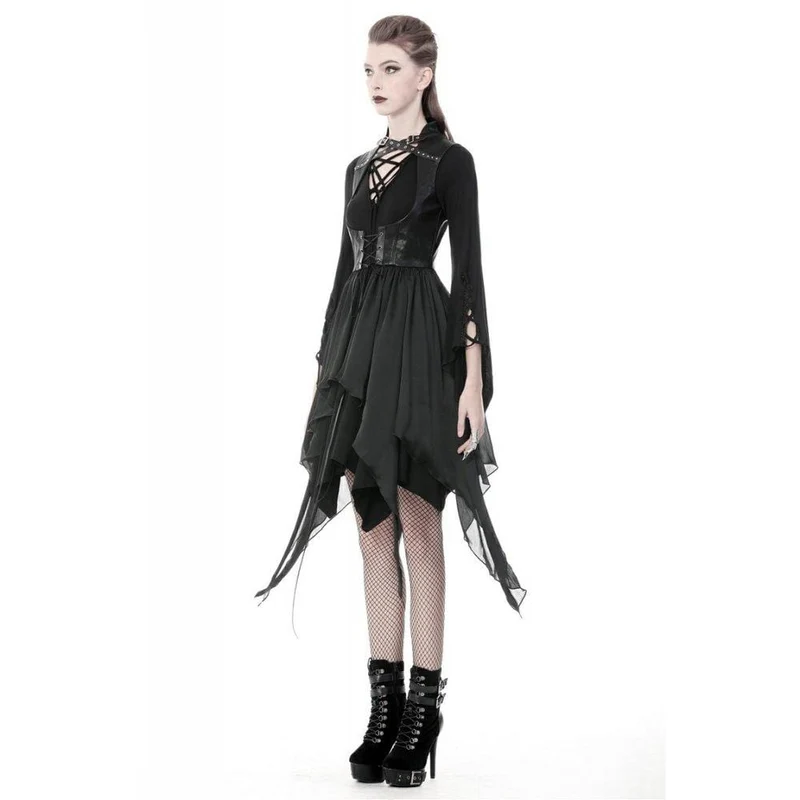 Frauen Punk Chiffon ärmellose ausgehöhlte Brust unregelmäßige Saum Jacken