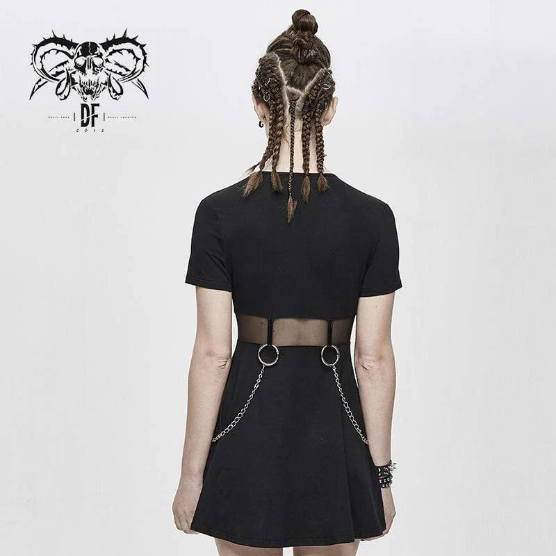 Damen transparente Taillenringe & Ketten Schwarze kleine Kleider mit abnehmbarer Kette