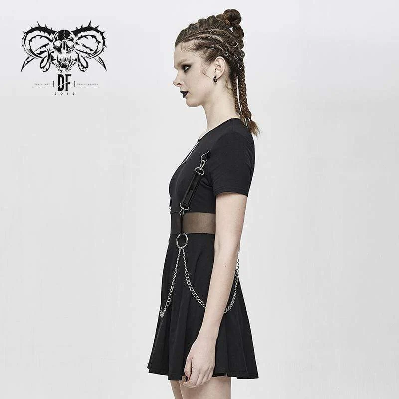 Damen transparente Taillenringe & Ketten Schwarze kleine Kleider mit abnehmbarer Kette
