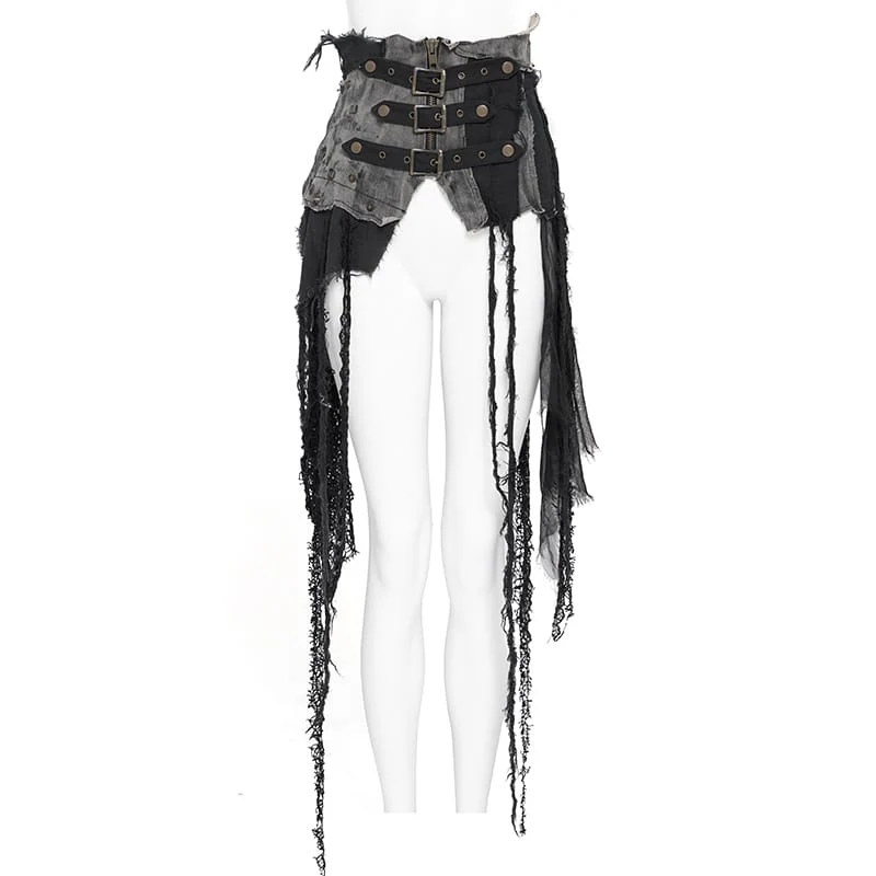 Frauen Punk Gürtel Slim Underbust Korsetts mit zerrissenem Rock