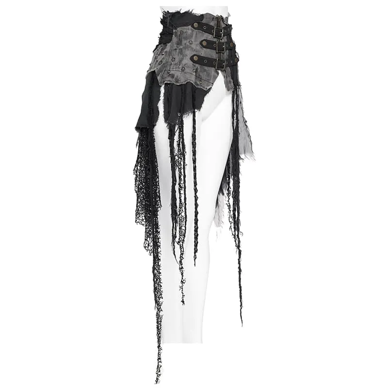 Frauen Punk Gürtel Slim Underbust Korsetts mit zerrissenem Rock