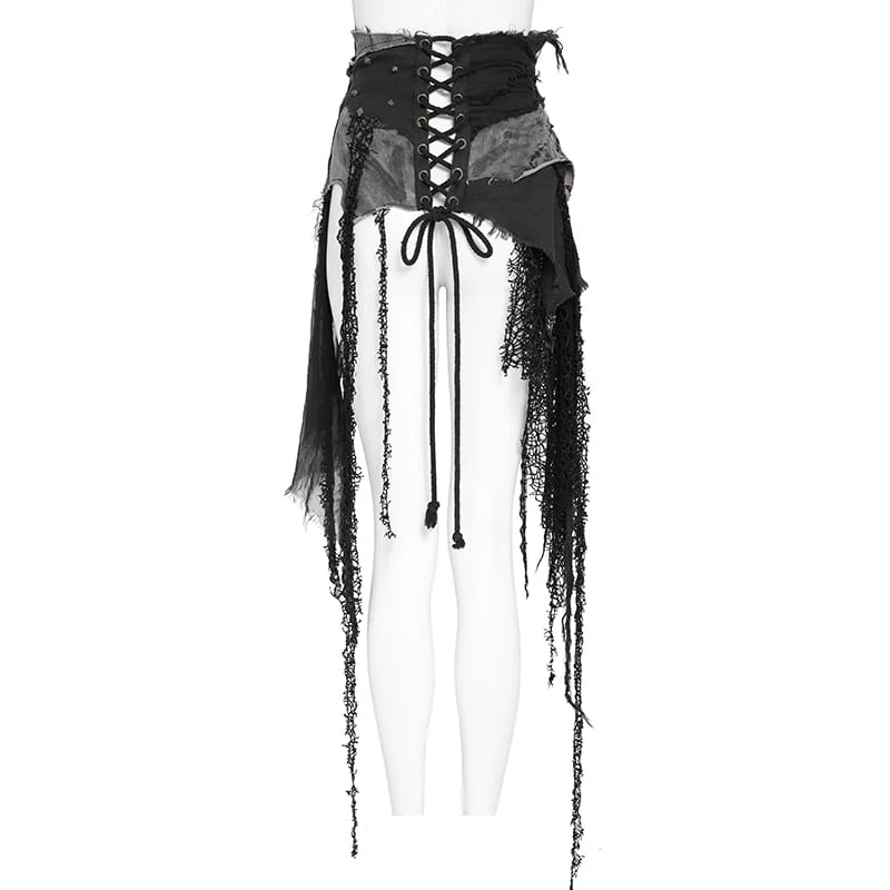 Frauen Punk Gürtel Slim Underbust Korsetts mit zerrissenem Rock