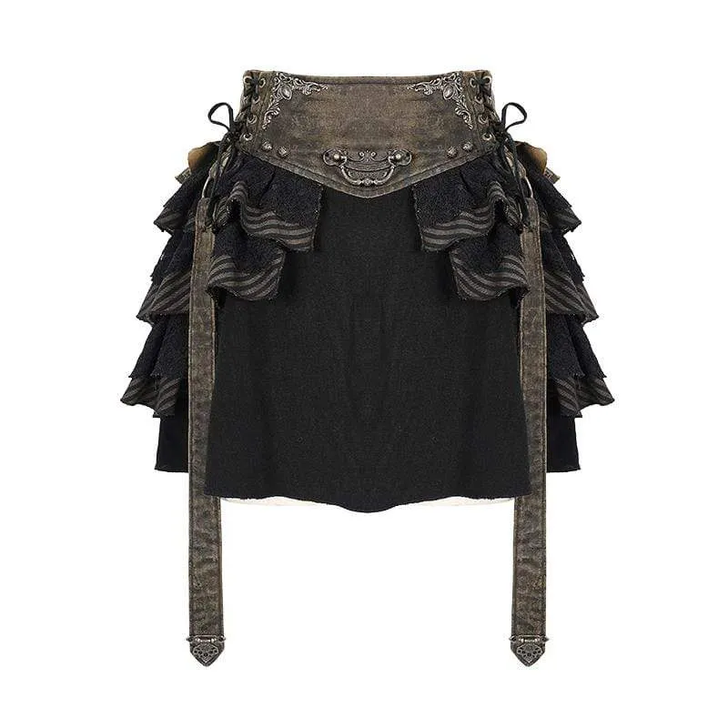 Damen Vintage Schnürschärpen Rüschen Lagenröcke