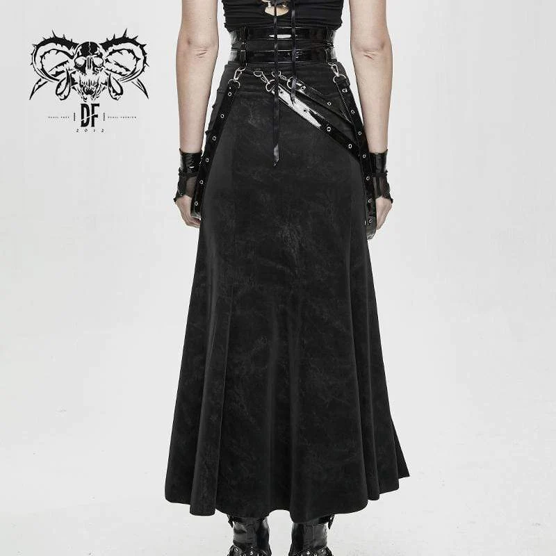 Damen Gothic PU Gürtel Schlitz Wickelröcke