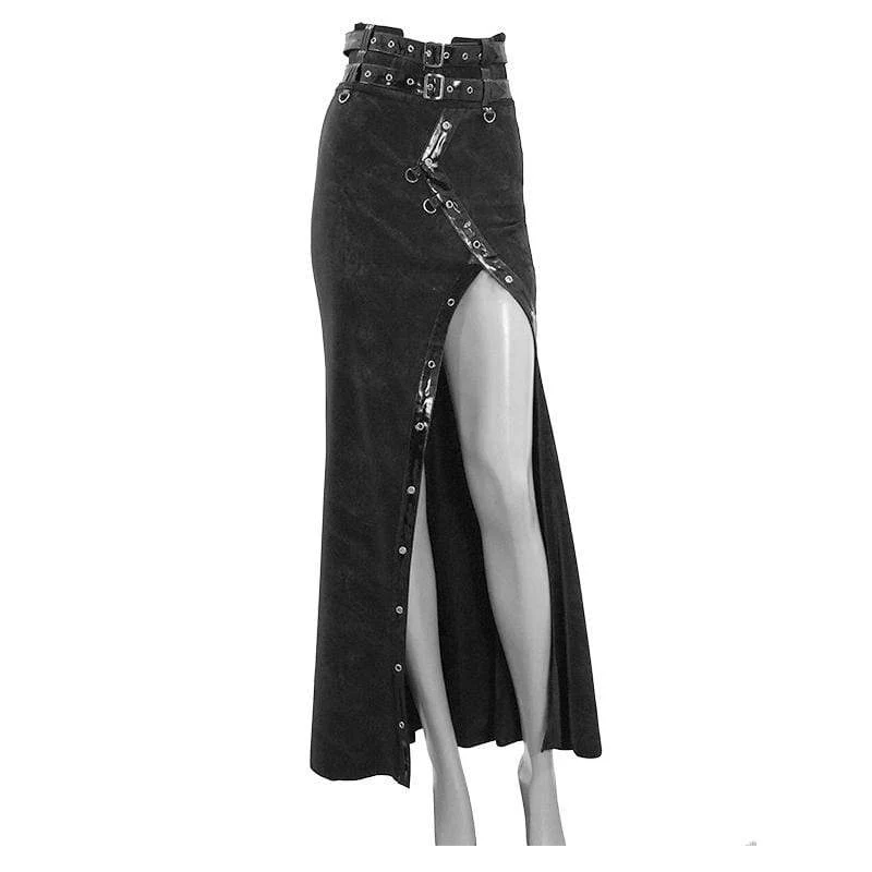 Damen Gothic PU Gürtel Schlitz Wickelröcke