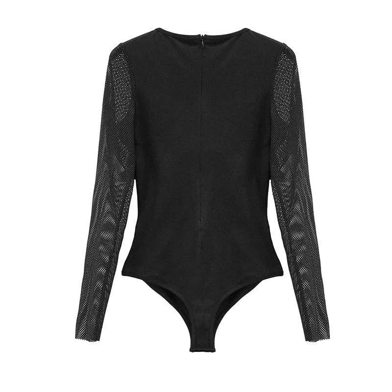 Damen-Strampler mit Mesh-Ärmeln und V-Ausschnitt