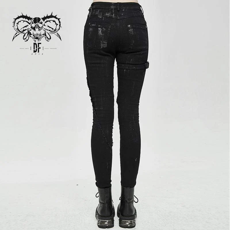 Damen Gothic Seile ausgefranst schlanke lange Hosen