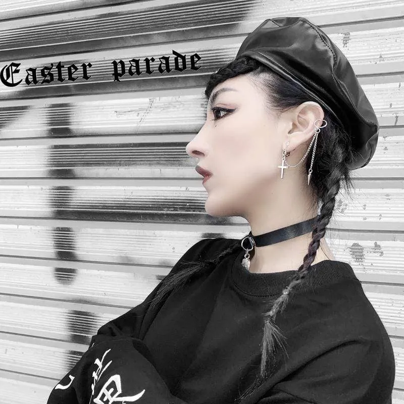 Frauen Punk Rivet Cross Chain Ohrringe