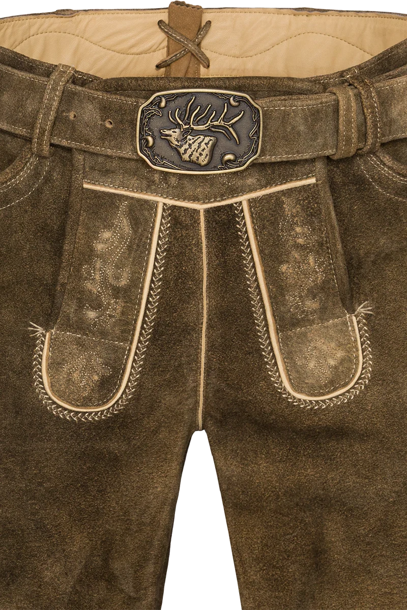 Herren Trachten-Lederhose Kniebund mit Gürtel