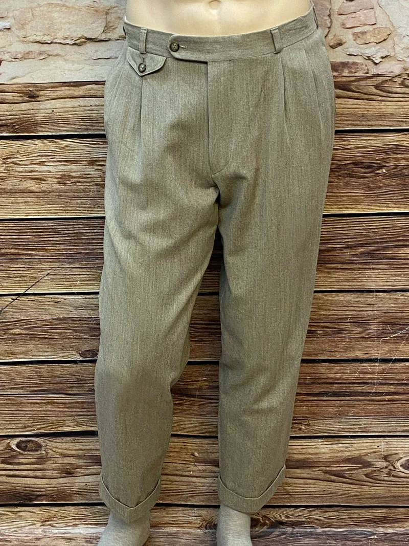 1970er Vintage Bundfaltenhose Herren Beige Gr. 52 (Kurzgröße)