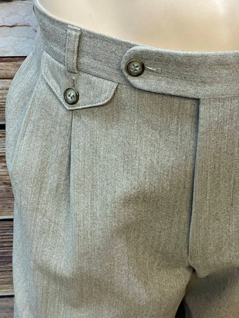 1970er Vintage Bundfaltenhose Herren Beige Gr. 52 (Kurzgröße)
