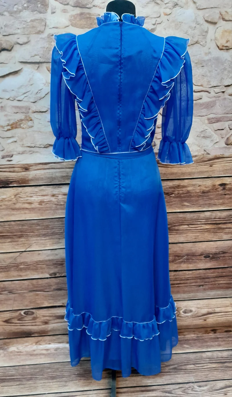 Vintage Bühnenkleid Blau – Theaterkostüm 70er Jahre Maxikleid Gr. 34 True Vintage